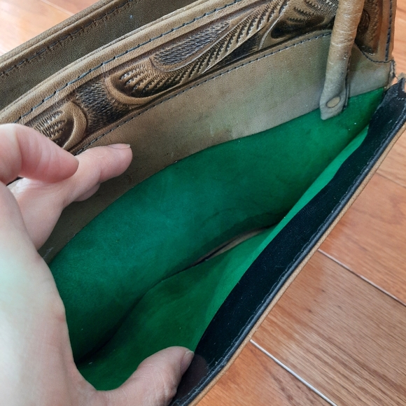 Sold on Mercari Vintage rose, Aztec calendar tooled leather purse - Picture 7 of 16